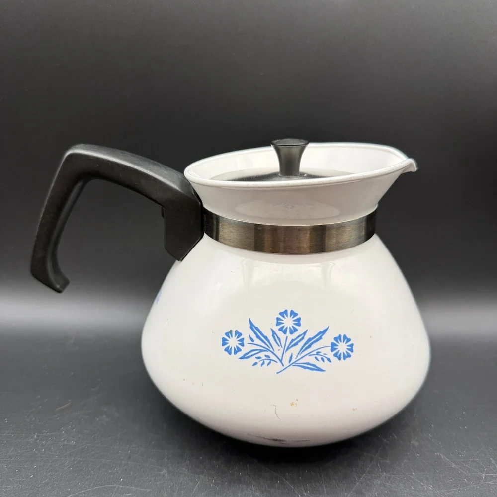 Vtg Corning Ware P-104 Teapot 6 Cup Blue Cornflower Kitchenware